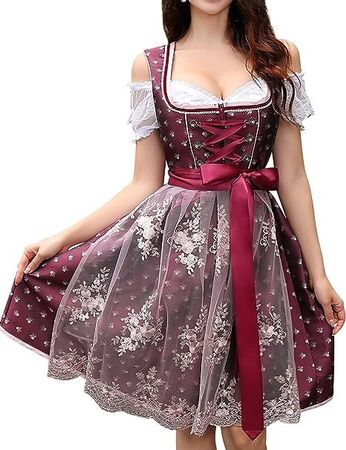 Dirndl Damen Midi Trachtenkleid 3 Teilig inkl. Dirndl Kleid