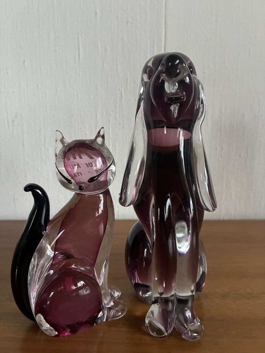 Murano Statuette: Murano Hund und Katze Vintage Design Glas Objekte – Usato da schönenwerd venduto da quartier9 1