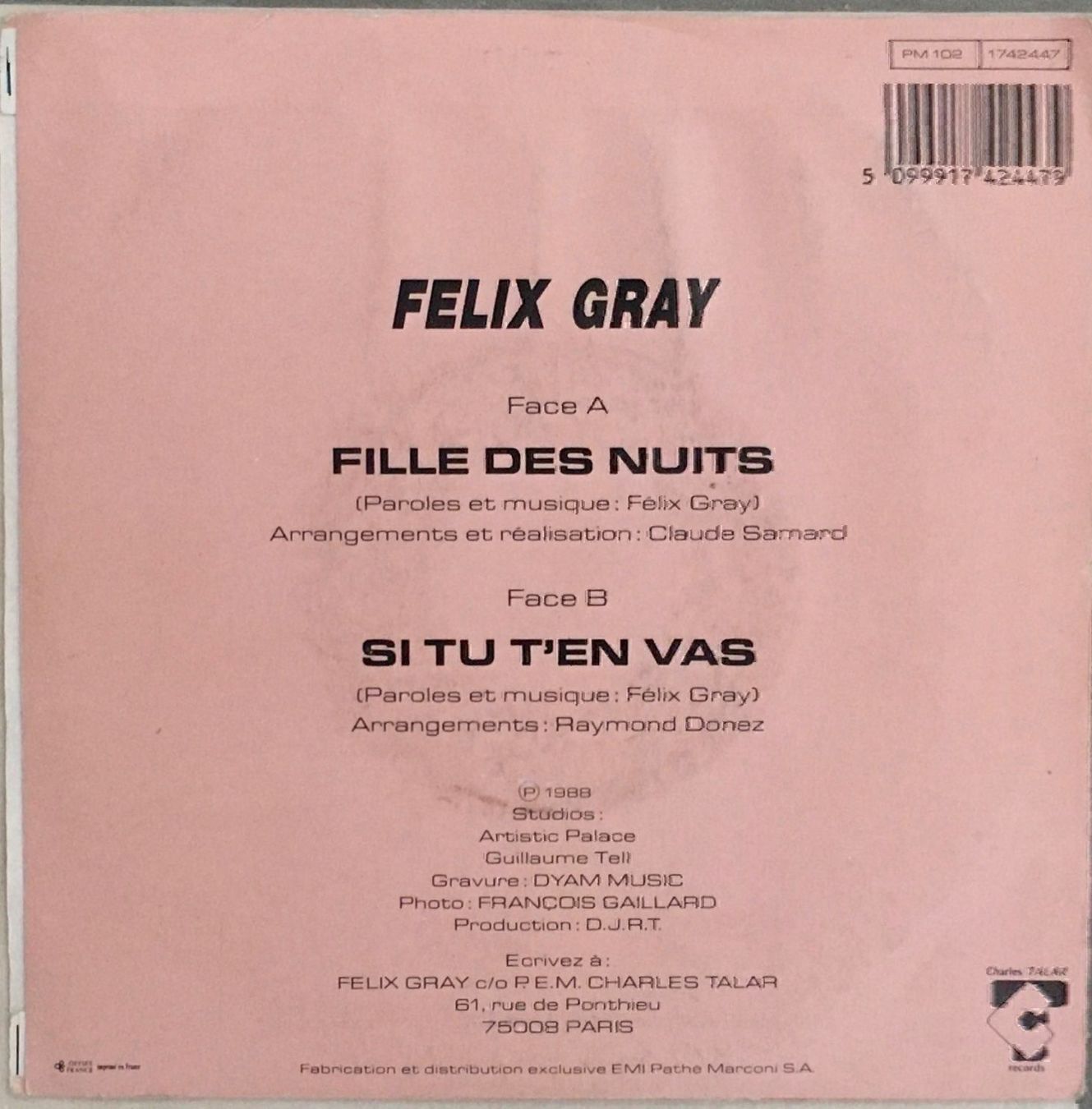 Dischi in vinile: FÉLIX GRAY - FILLE DES NUITS – Usato da Bussigny venduto da vinyl-pas-cher 1