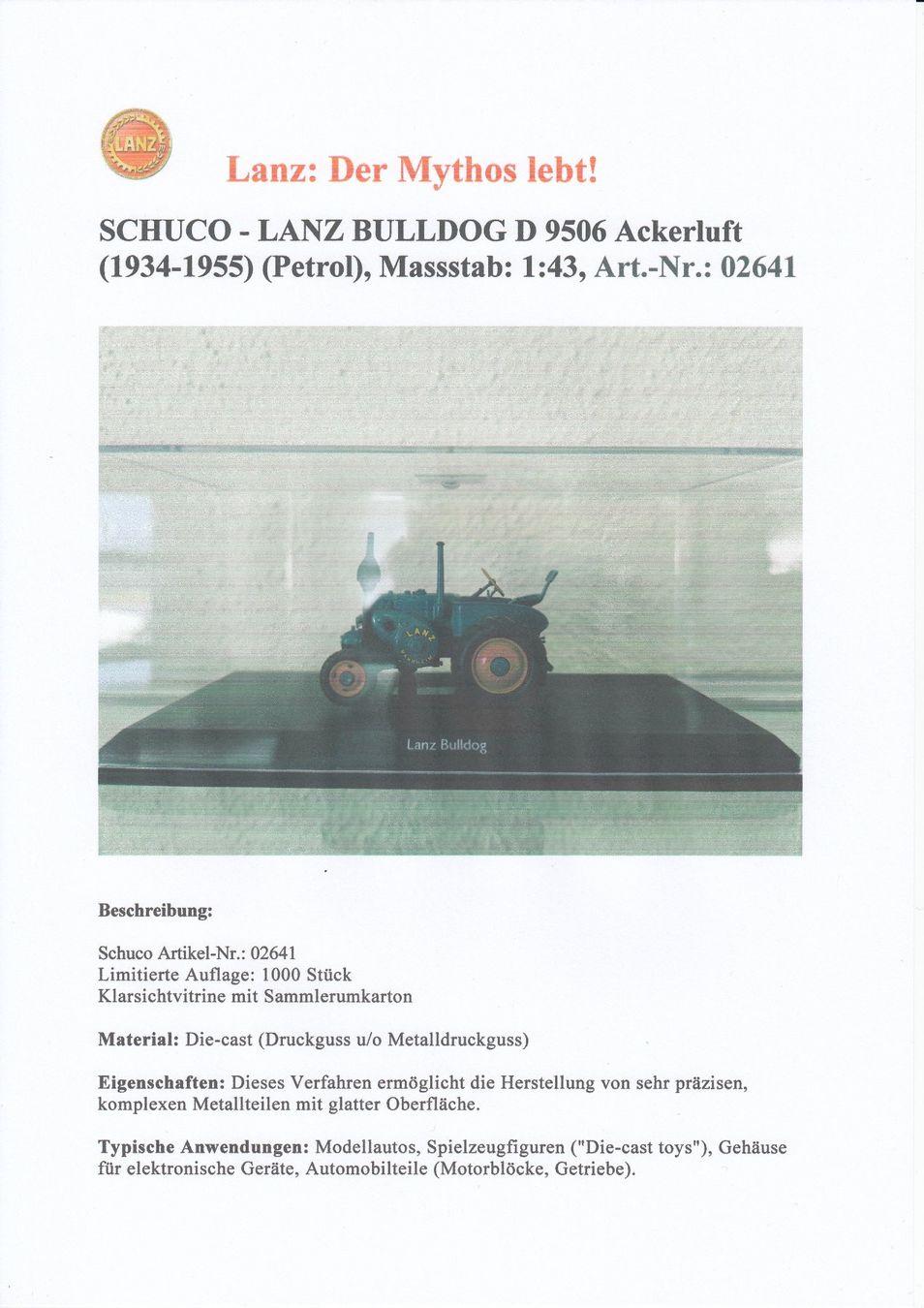 Schuco Kit di modellismo & Modellini statici: Lanz: Der Mythos lebt! – Nuovo (secondo la descrizione) da Nendeln venduto da hgh_672q 1