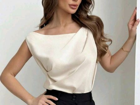NEU - Satin Top in Champagner - M - Plissee-Drapierung