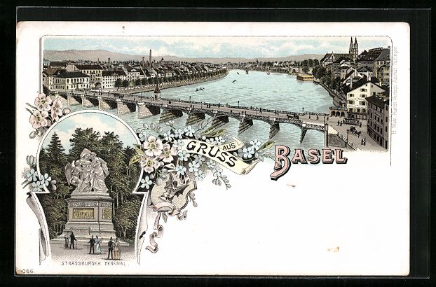 Cartoline postali: Litho Basel, Strassburger Denkmal, Brüc – Usato da Berlin venduto da bartko-reher