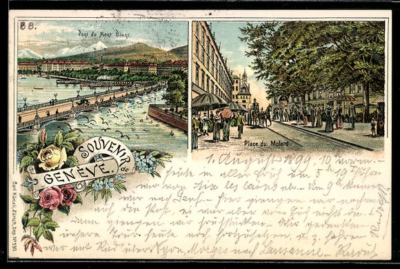Cartoline postali: Litho Genéve, Place du Molard, Pont de  – Usato da Berlin venduto da bartko-reher