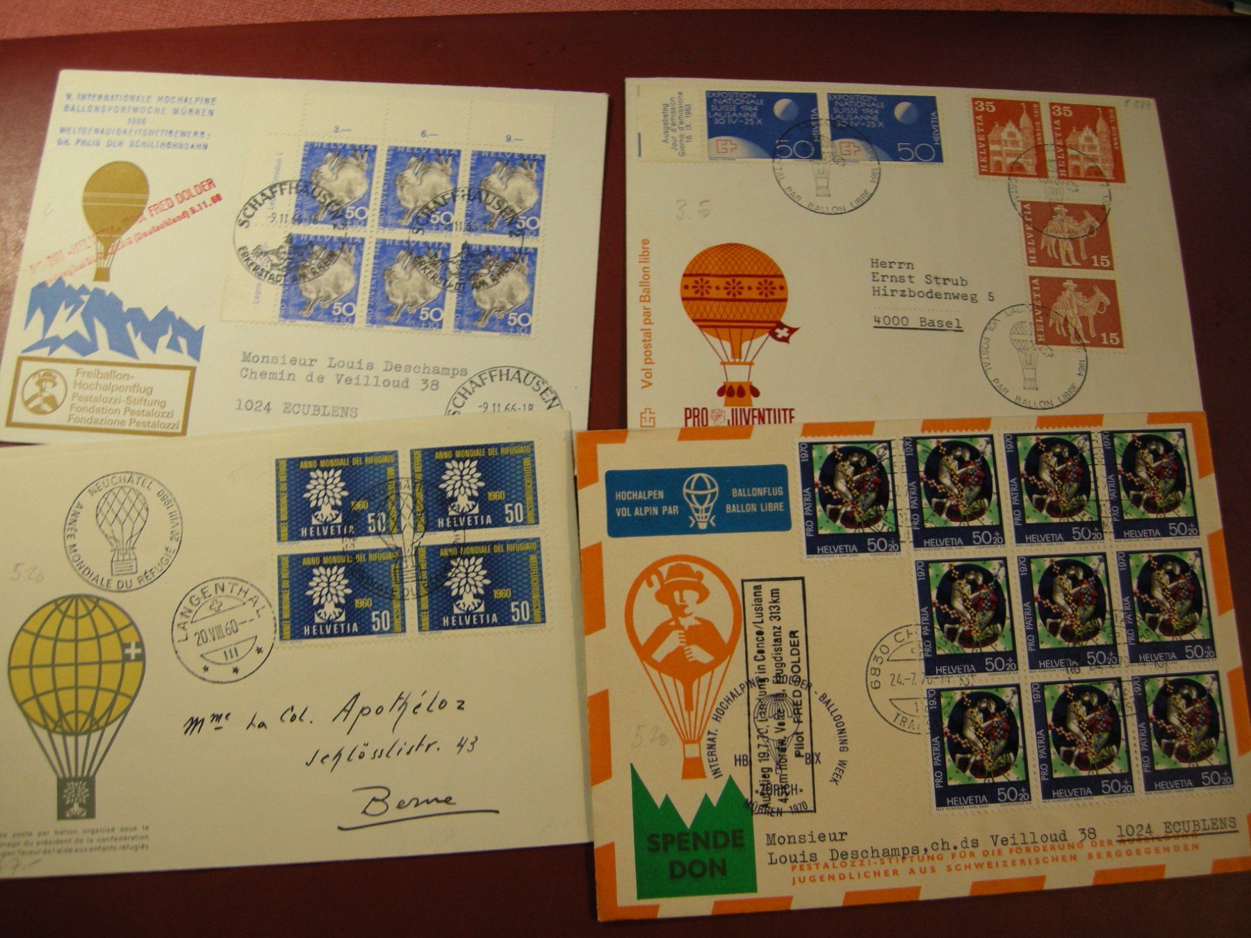 Alle Briefmarken: 11 BALLONPOST BRIEFE + 3 DIVERSE FLUGBRIEFE – Gebraucht aus Eschenbach SG von eDaisy 1