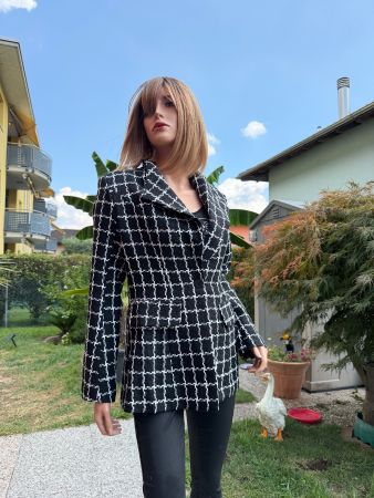 Damen Jacke Karomuster schwarz/weiss Grösse S