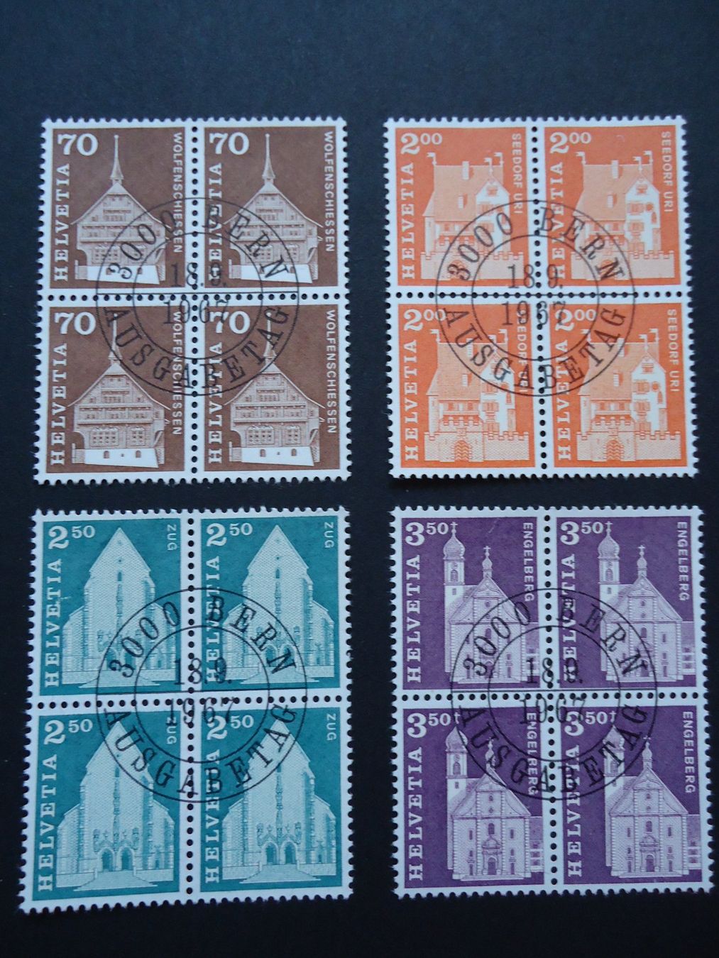 Tutti i francobolli: 1967 Baudenkmäler 4er Block ET – Nuovo (secondo la descrizione) da Belp venduto da Hefabe