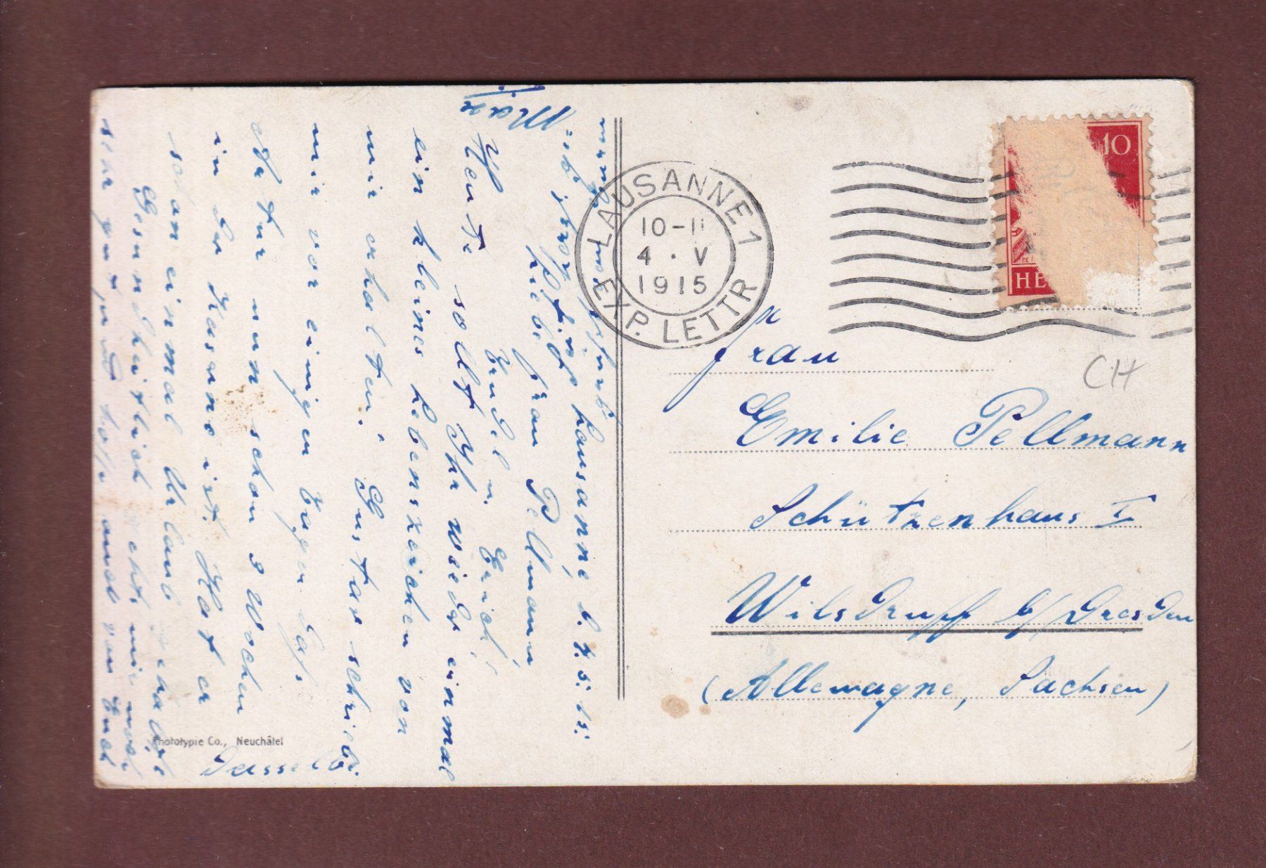 Cartoline postali: LAUSANNE - Ouchy - 1915 – Usato da Pully venduto da nicecards-shop 1