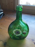 Handbemalte Glasflasche mit Sonnenblumenmuster, Vintage Stil