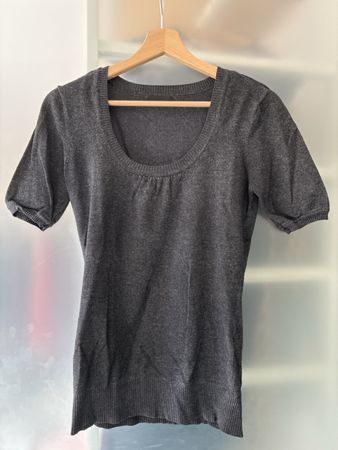 H&M Damen Strick kurzarm dunkelgrau Gr. S