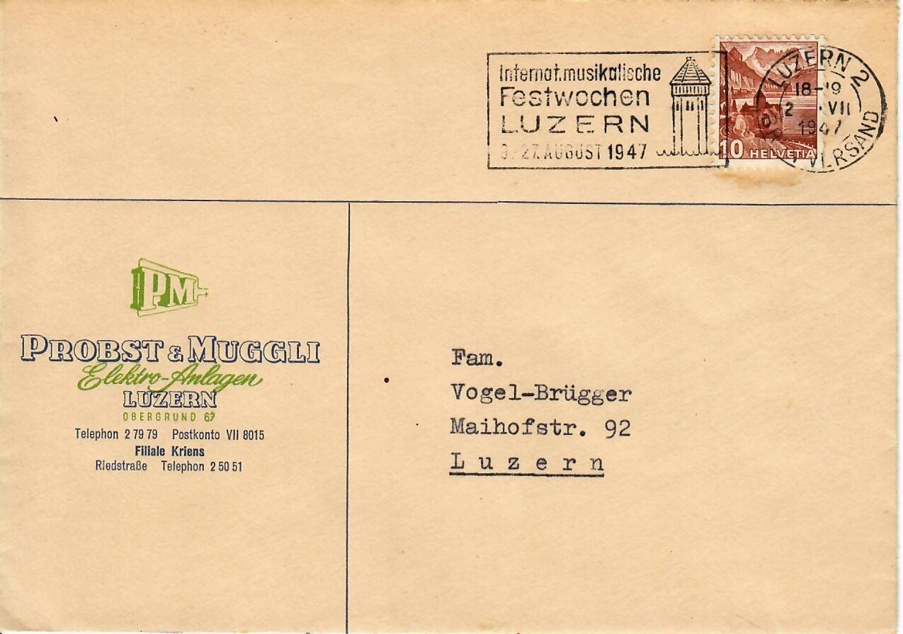 Alle Briefmarken: Brief, Probst & Muggli Luzern 1947 – Gebraucht aus Hochdorf von Ziegel-16