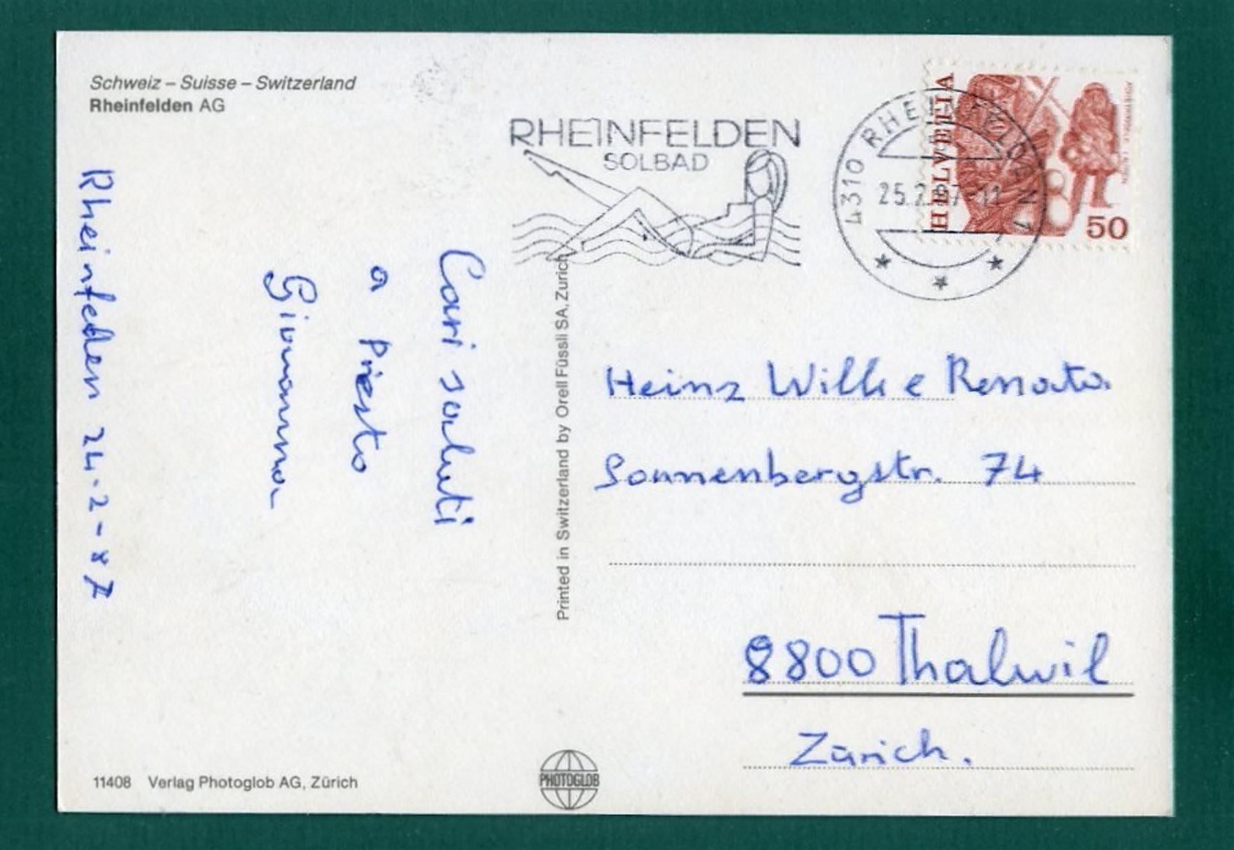 Cartoline postali: Rheinfelden, 5-Bilderkarte, 1987, gelaufen, Grossformat – Usato da Sargans venduto da Hausi1951 1