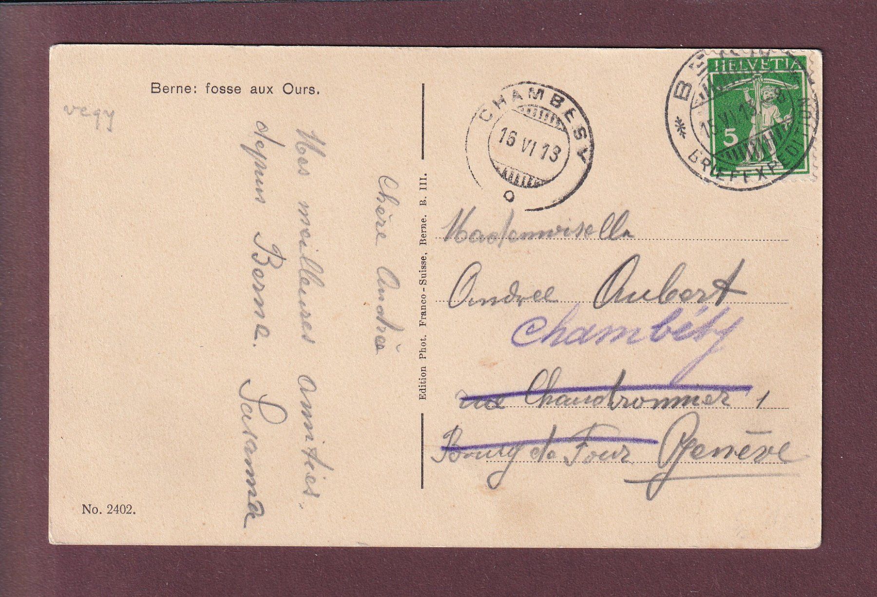 Cartoline postali: BERN - Bärengraben - 1913 – Usato da Pully venduto da nicecards 1