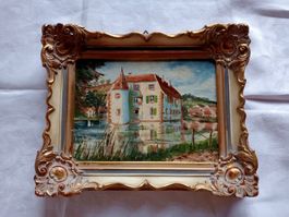 Gemälde 'Schloss am See' Holz-Rahmen Barock Stil Heuberger