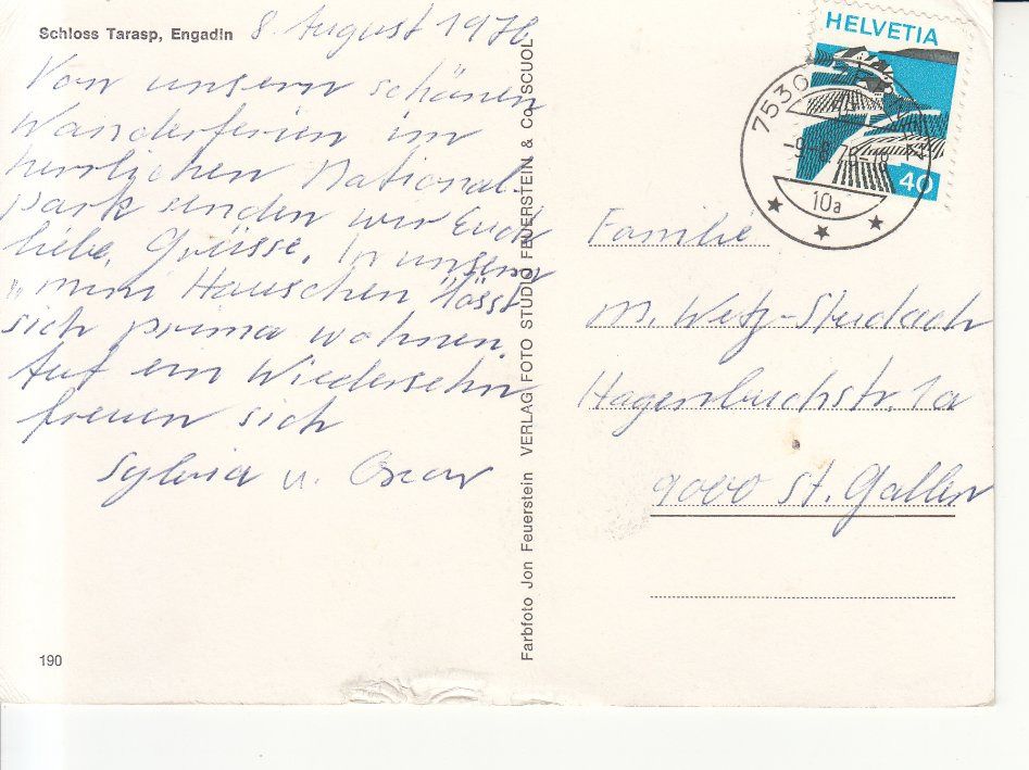 Cartoline postali: Tarasp 1976 – Usato da Bürglen TG venduto da StampGraf 1
