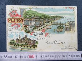 GRUSS AUS ZÜRICH 1898 2BILD-LITHO GEL. DR ZH AK