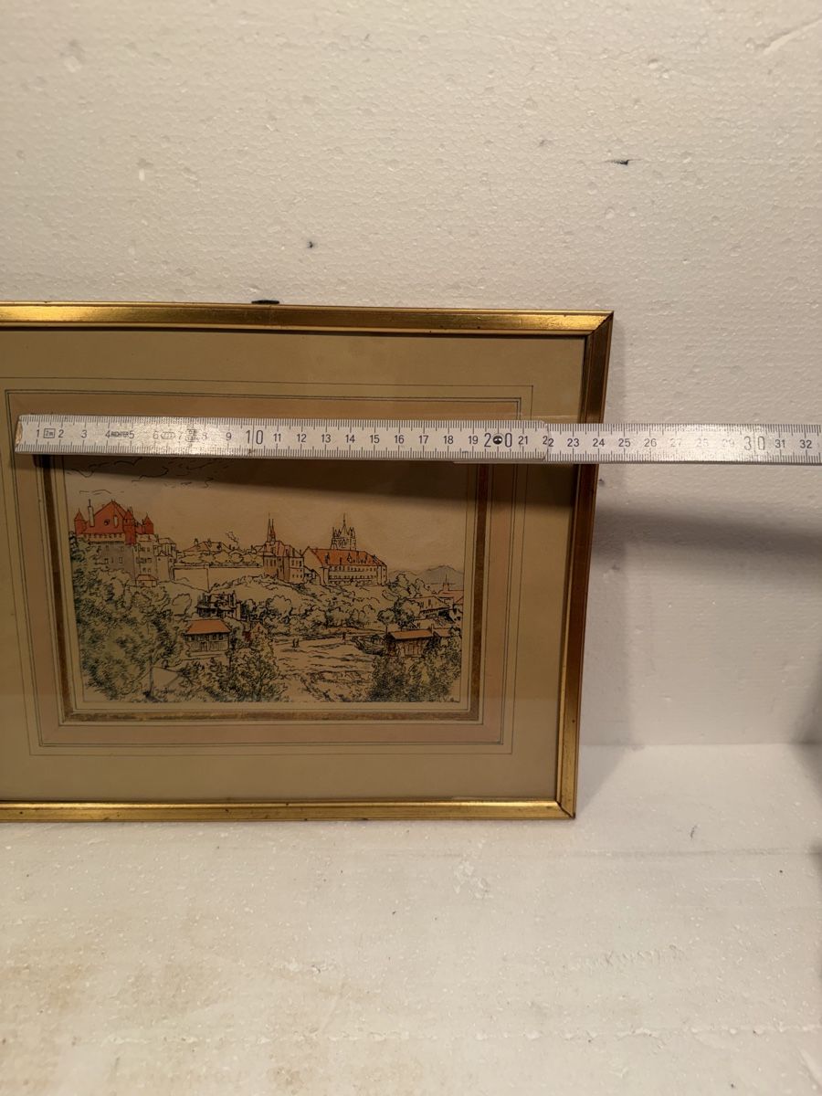 Dipinti: Framed Print Lausanne Landscape View Gold Frame – Usato da Lausanne venduto da artnouveau04 2