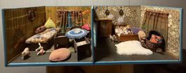 Puppenhaus Zimmer Einrichtung mit Puppen und Figuren