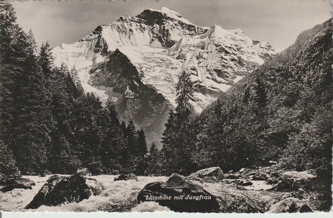 Cartoline postali: AB 198 Lütschine mit Jungfrau, ca. 1950 – Usato da Freienbach venduto da Bhaltis