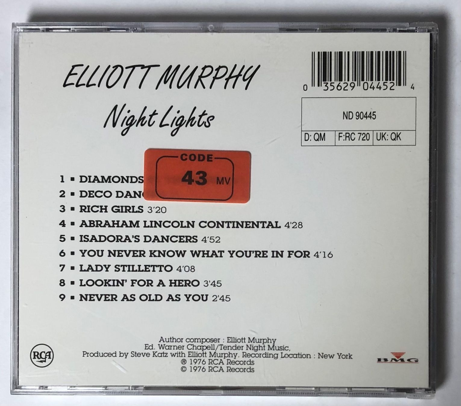 CD: ELLIOTT MURPHY - NIGHT LIGHTS – Usato da Poliez-Pittet venduto da Newtown-Records 1