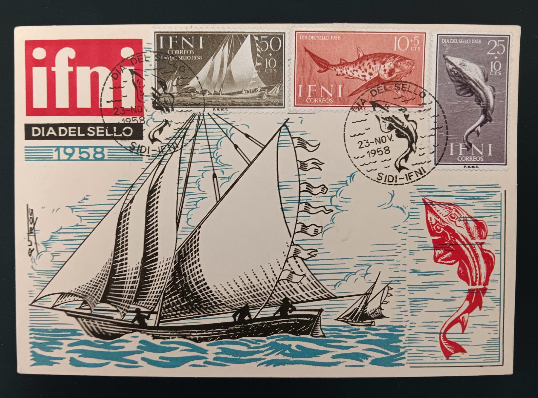 Tutti i francobolli: IFNI FDC mit Sonderstempel 1958 – Usato da Holderbank AG venduto da DINOS-PHILA