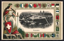 Einsiedeln, Stadtansicht mit Helvetia un