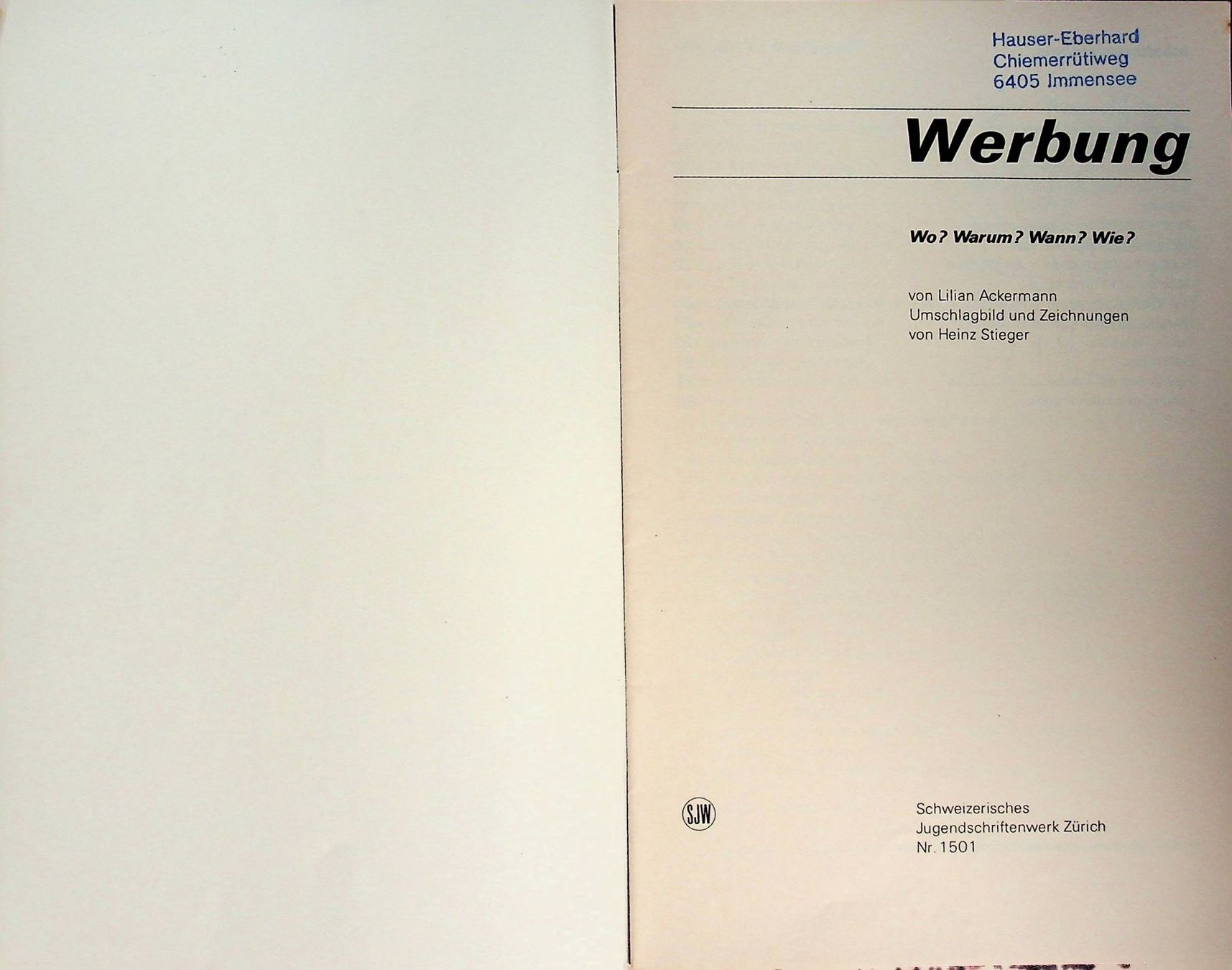 Bücher: SJW 1501 Lilian Ackermann  Werbung EA 1979 – Gebraucht aus Reitnau von Zaomir 2