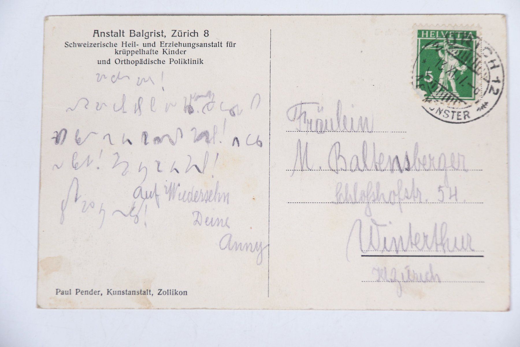 Cartoline postali: Anstalt Balgrist – Usato da Hettlingen venduto da Scholi99 1