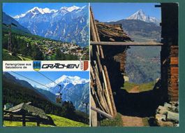 Grächen im Wallis, 3 Ansichten, 1986, gelaufen, Grossformat