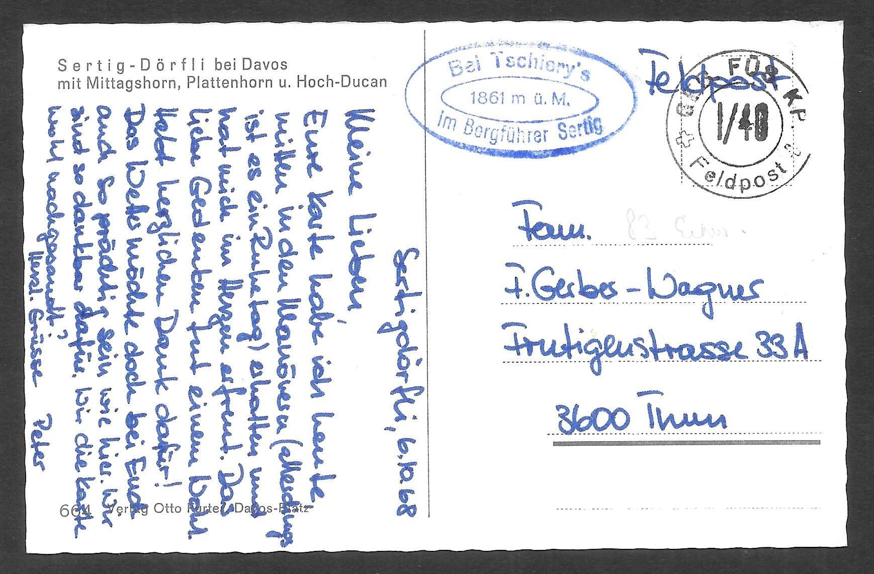 Cartoline postali: Sertig - Dörfli bei Davos Gesamtansicht – Usato da Olten venduto da clotaldi 1