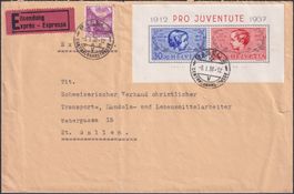 1938, J83I+J84I auf Expressbrief von Basel nach SG, K:100.-