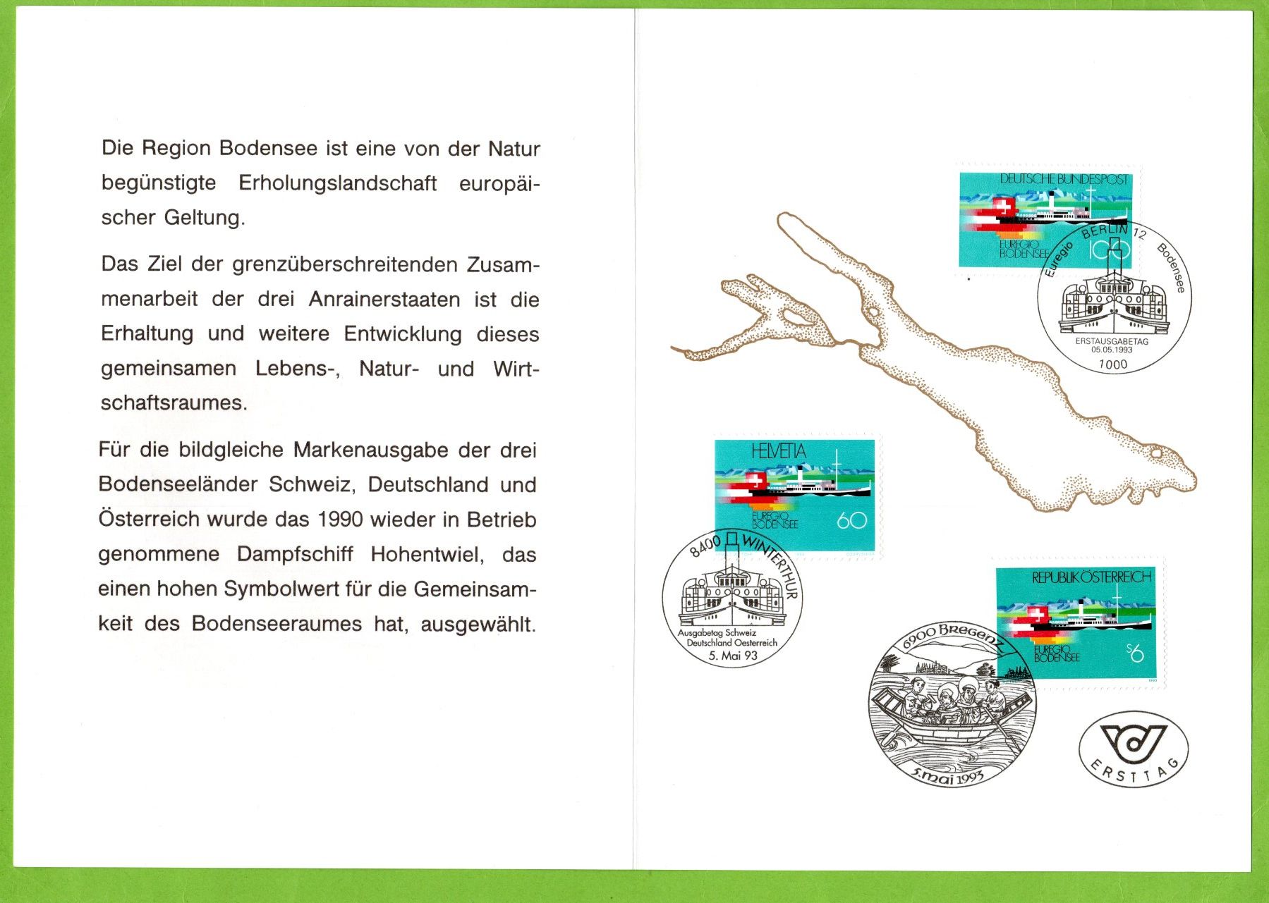Tutti i francobolli: 1993 Euregio Boden See Gemeinschaftsausgabe D + A + CH LP – Usato da Stein am Rhein venduto da Huehnerhund 1
