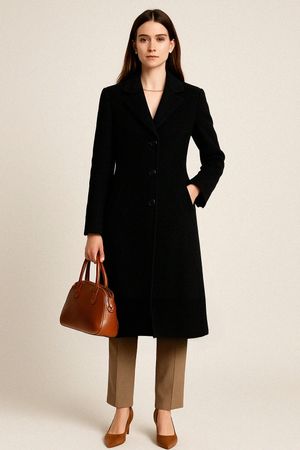 Manteau noir Max Mara – Coupe droite laine & angora T38/40