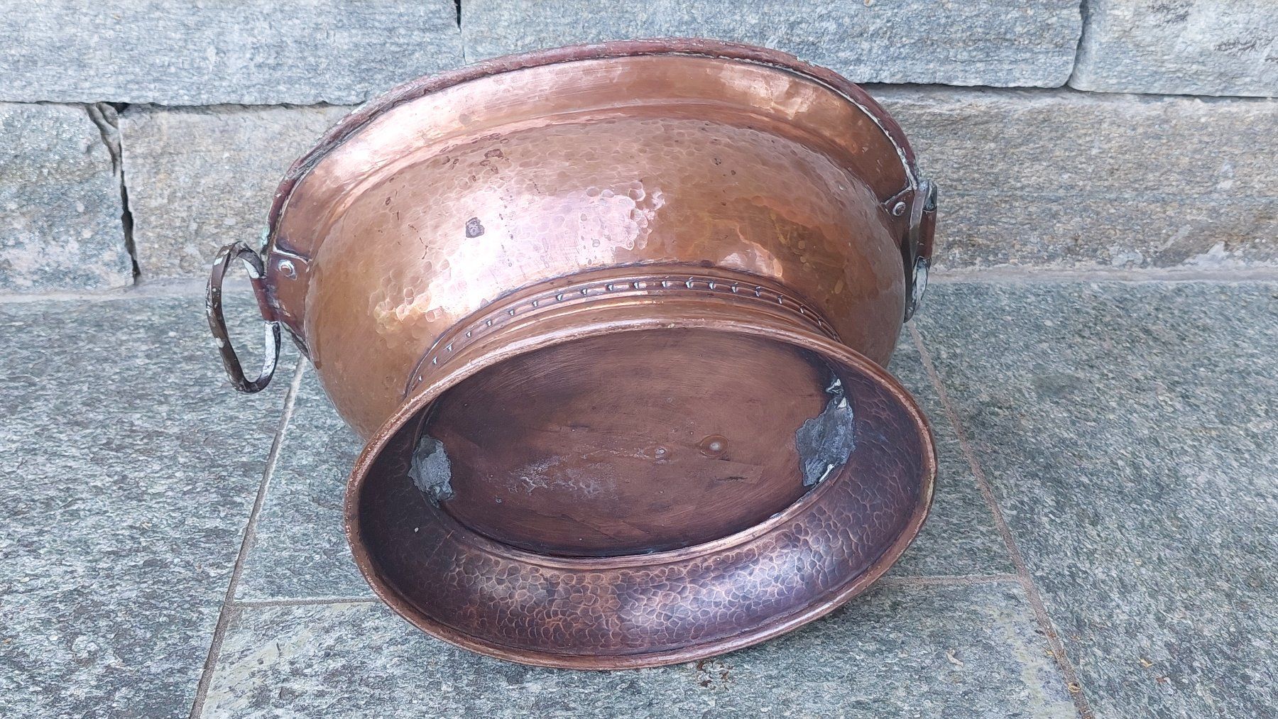 Pentole: Antiker Kupfertopf, Kupferkessel, ca. 36 cm breit – Usato da Muri b. Bern venduto da Spassholz 3
