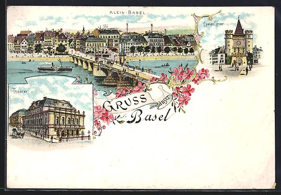 Ansichtskarten: Litho Basel, Klein-Basel mit Brücke, Th – Gebraucht aus Berlin von bartko-reher