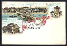 Litho Basel, Klein-Basel mit Brücke, Th