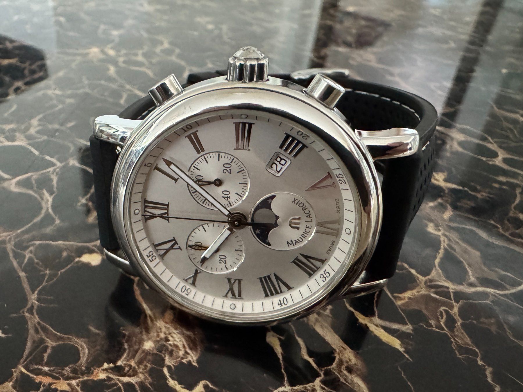 Maurice Lacroix Orologi: Maurice Lacroix Chronograph mit Mondphase – Usato da Regensdorf venduto da Oriol 1