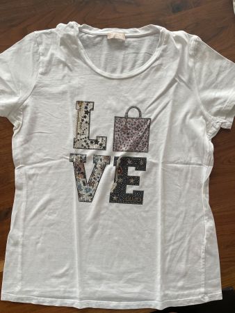 Liu Jo Damen T-Shirt Grösse M Glitzer Strass weiss Top So...