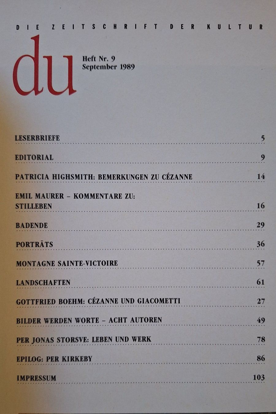 Riviste & Magazine: DU - Heft 9/1989 Paul Césanne - mit Beilage – Usato da Grabserberg venduto da Sahara947 5
