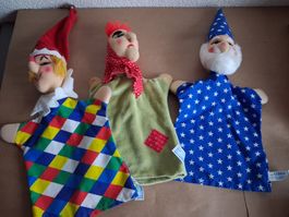 3 seltene KERSA Handpuppen .Hexe, Zauberer, Jöckeli.