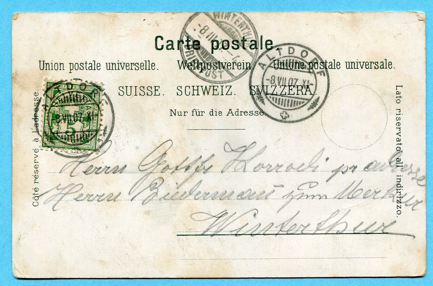 Ansichtskarten: Axenstrasse am Vierwaldstättersee 1907 – Gebraucht aus Opfikon von Prophila 1