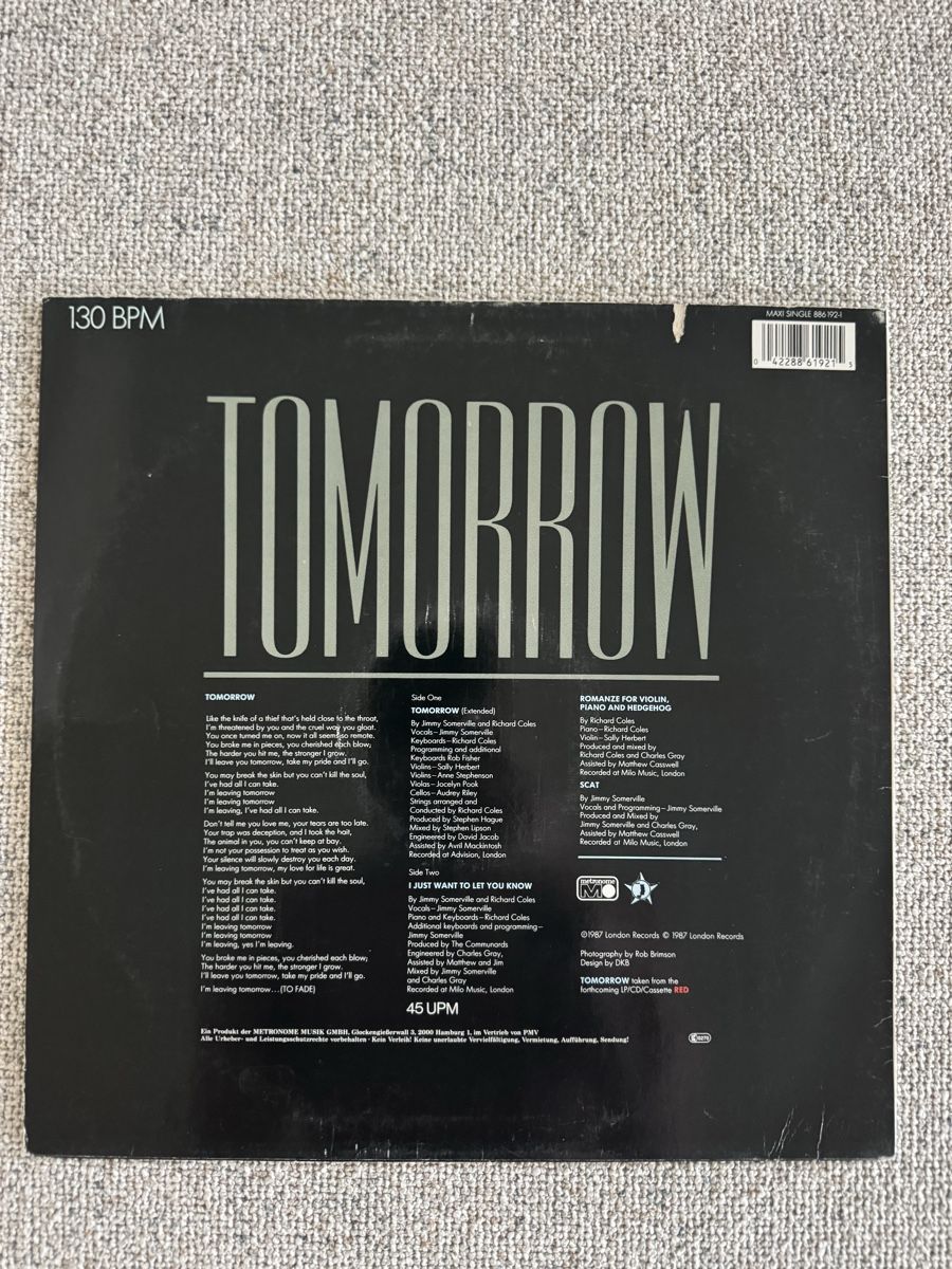 Schallplatten: The Communards - Tomorrow - 12" Maxi - 80s – Gebraucht aus Rorbas von BlackstarRecords 1