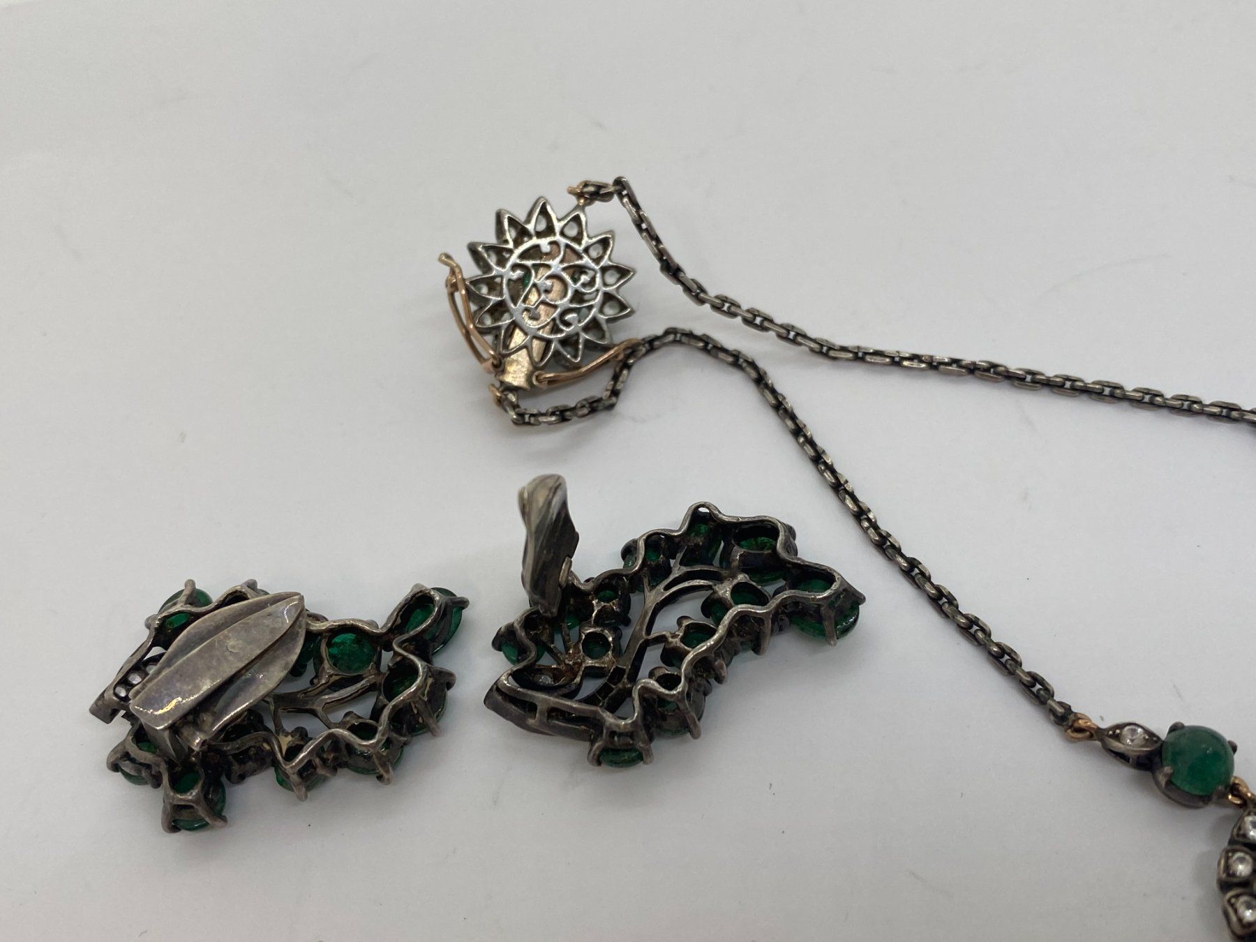 Catenine: Collier Smaragd, weisse Saphire 40cm Silber /i425 – Usato da Bern venduto da JMsoehne1987 7