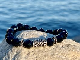 Black Onyx & Balinese Silver Bracelet for Men or Women