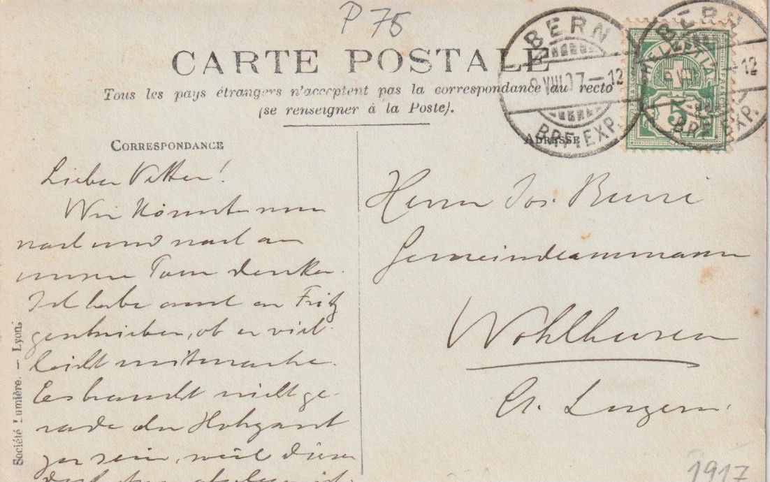 Cartoline postali: P 75 Spaltenhorn, 1917 – Usato da Freienbach venduto da Bhaltis 1