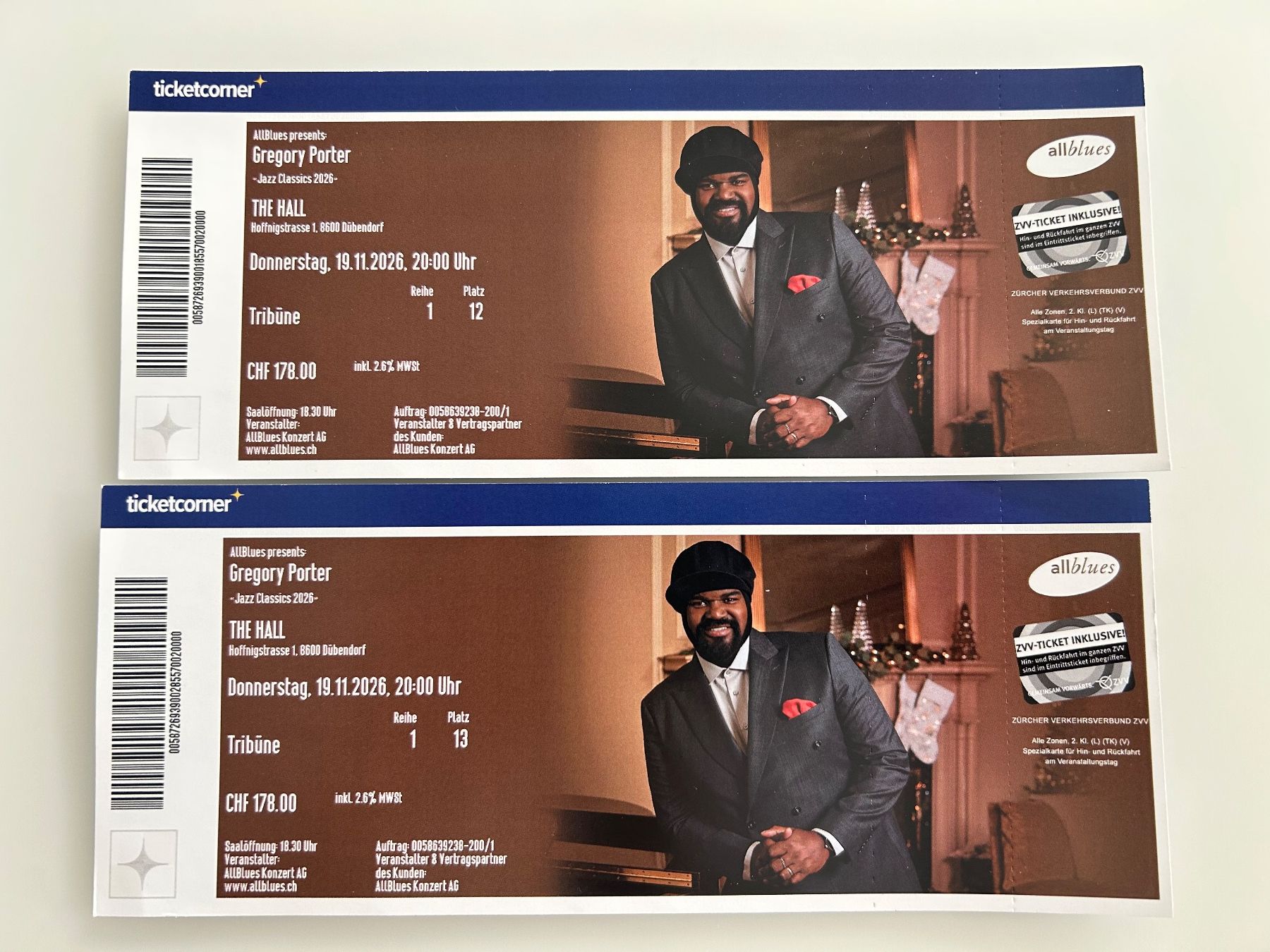 Tickets: Gregory Porter Tickets – Neu und originalverpackt aus Rüschlikon von Cymru02