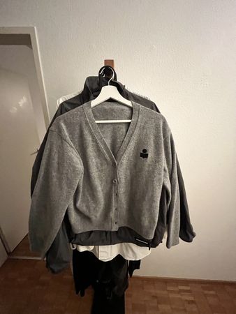 Strickjacke grau, Wollmischung, kurz geschnitten - Gr. S
