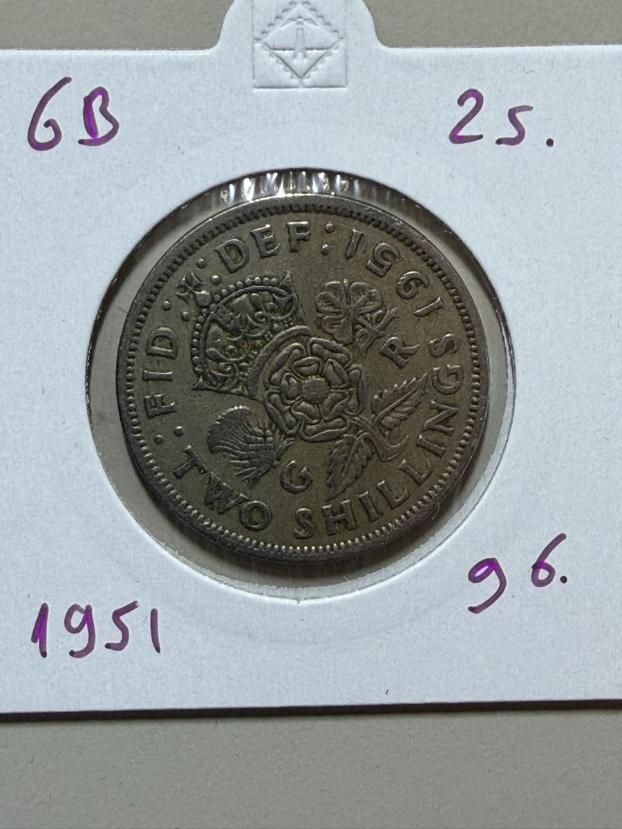 Tutti le monete: GB - 2 shilling - 1951 - Georges 6  – Usato da Payerne venduto da Mike1682