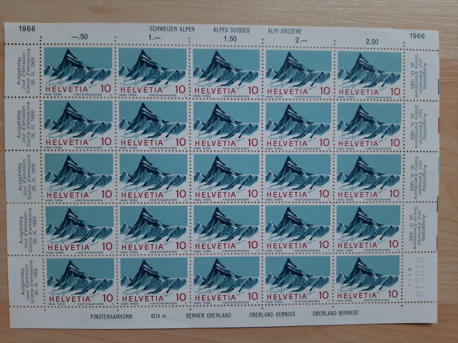 Tutti i francobolli: Briefmarkenbogen Schweizer Alpen Finsteraarhorn 1966 – Nuovo (secondo la descrizione) da Wildhaus venduto da Bpurple
