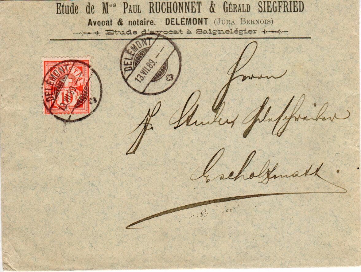 Tutti i francobolli: Brief, Delémont 1889 – Usato da Wolhusen venduto da Curver9