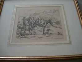 Radierung J.A. Klein Auf dem Furka Gebirge in der Schweiz
